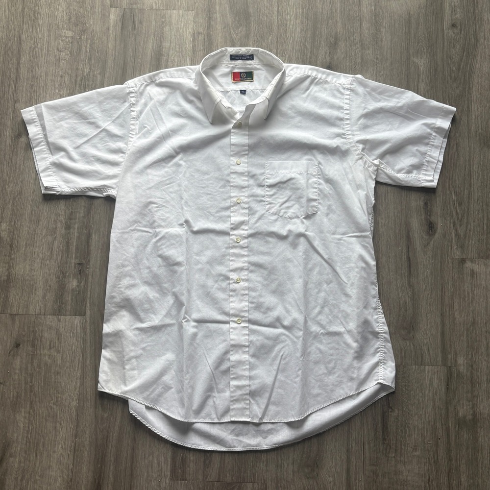 Vtg Requirements Mens White Short Sleeve Button Down Shirt Size 17 Single Needle
